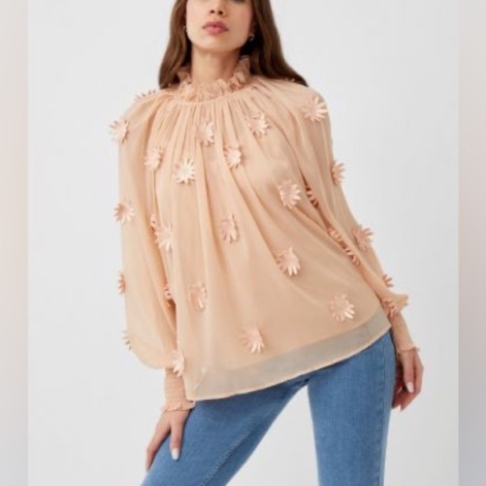French Connection Peach Floral Sheer Blouse